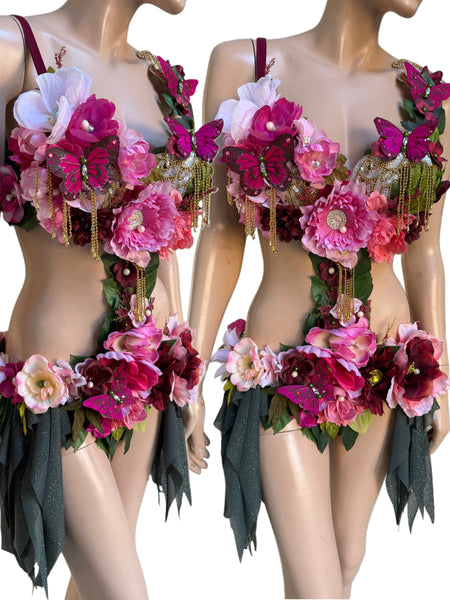 Ready to Ship - 34C Medium - Pink and Burgundy Spring Fairy Bra and Skirt Costume