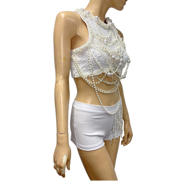 All White Pearl K-Pop Idol Inspired Dance Costume
