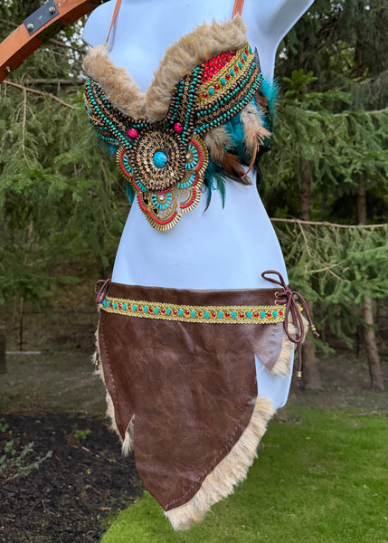 Ready to Ship - 34D 33”+ Skirt - Native Earth Spirit Princess Fringe Feather Costume