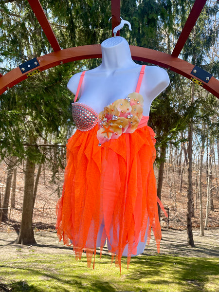 Ready to Ship - 32B - Neon Orange Mermaid Babydoll Dress