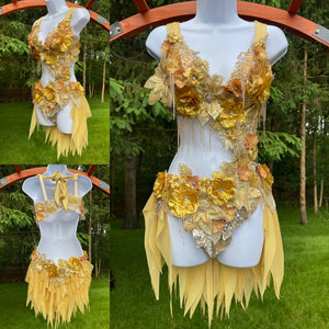 Ready to Ship - Dripping in Gold Golden Spring Fairy Goddess with Side Strap Monokini Dress Costume