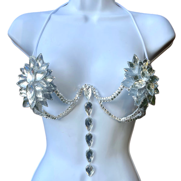 Silber Rihanna Diamond Samba Cage Rave BH Burlesque Show Girl Top