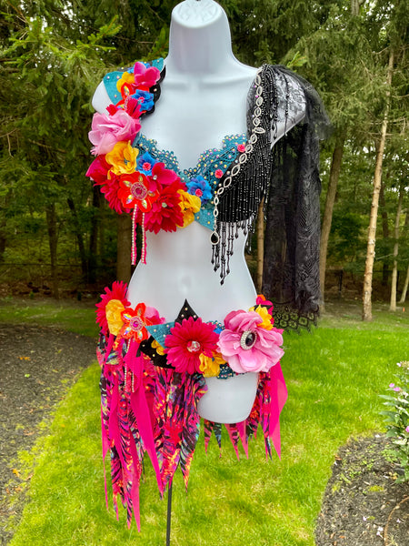 Ready to ship 34C Small Bottom - Neon Glam Garden Fairy Bra and Shorts Costume