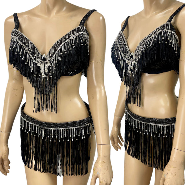 Black Beaded Rhinestone Fringe Costume