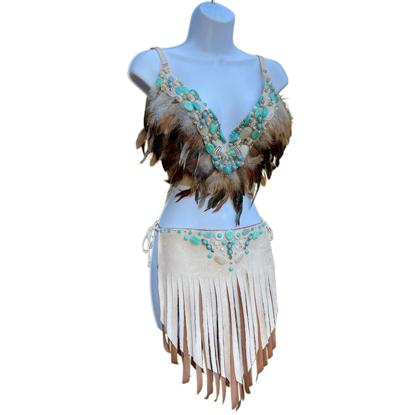 Pocahontas Native Fringe Feather Bra Costume