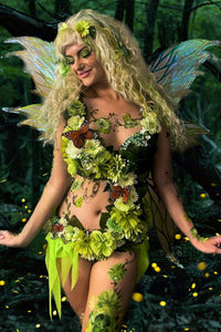Green Fairy Monokini Warriors with Monarch Butterflies Cosplay Festival Dance Costume