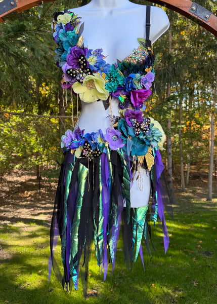 Golden Spring Forest Fee Göttin mit rosa Rock Tanzkostüm Rave BH Monokini Halloween