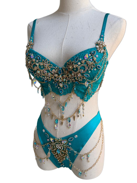 Ready to Ship - 34B Medium -  Princess Jasmine Inspired Gold Chain Scrunchie Bottom Burlesque Show Girl