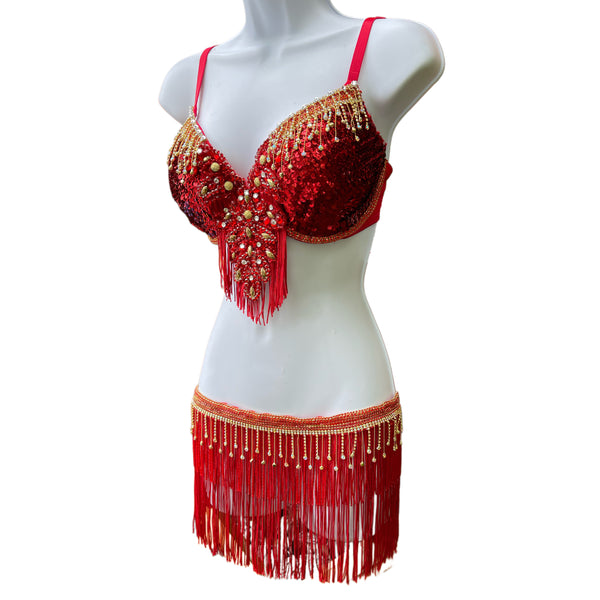 Red Beaded Rhinestone Fringe Costume