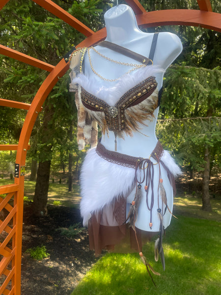 Winter White and Brown Skull Viking Warrior Gladiator Costume