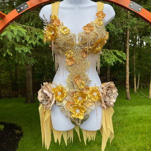 Dripping in Gold Golden Diamond Spring Fairy Goddess with Center Strap Monokini Dress Costume