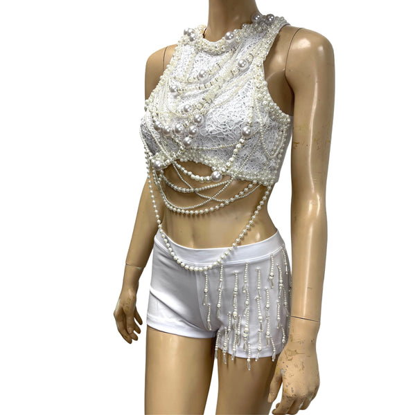 All White Pearl K-Pop Idol Inspired Dance Costume