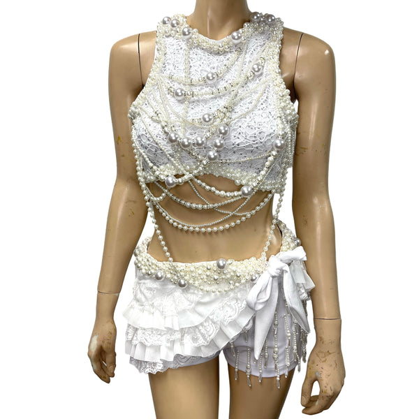 All White Pearl K-Pop Idol Inspired Dance Costume
