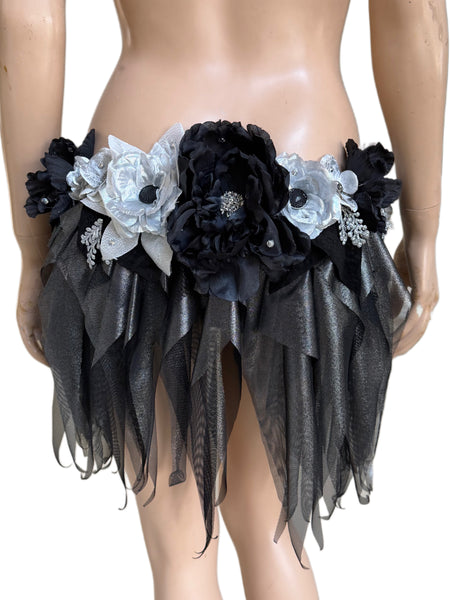 Ready to Ship - 34C Medium - Dripping in Silver and Black Diamond Spring Fairy Goddess with Center Strap Monokini Dress Costume