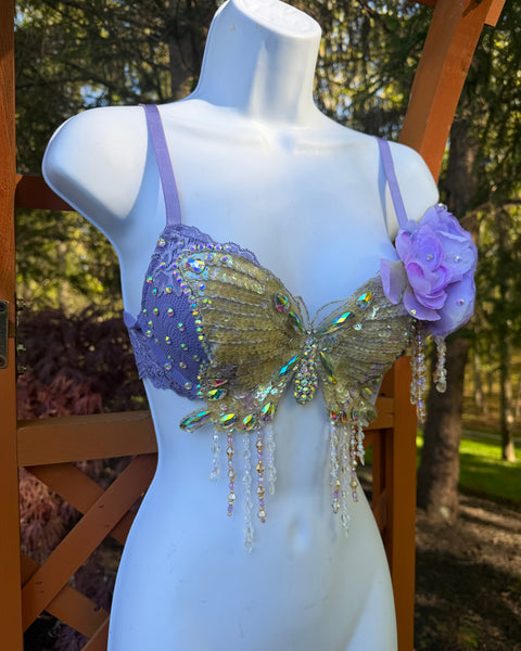 Lavender Butterfly Flower Fairy Bra Costume – Handmade Dance & Rave Top