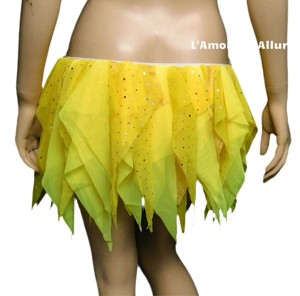 Yellow Peach Sequin Scale Mermaid Bra and Skirt