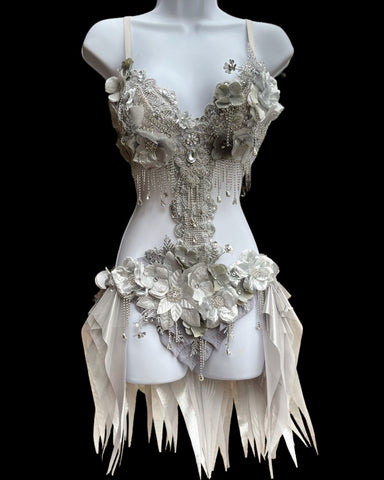 Dripping in Silver Diamond Spring Fairy Goddess with Center Strap Monokini Dress Costume