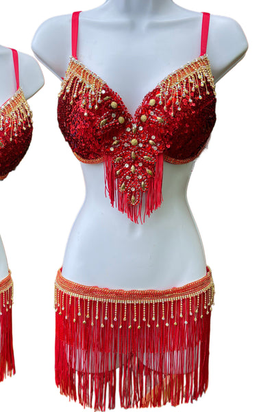Red Beaded Rhinestone Fringe Costume