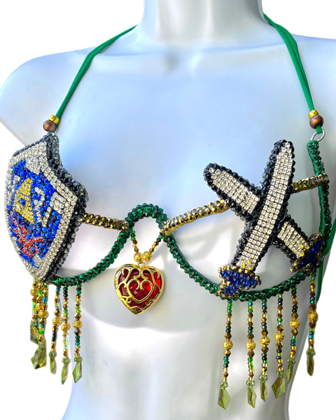 Hero Link Inspired Samba Carnival Top with Hylian Shield and Master Sword Design Cosplay Dance Costume