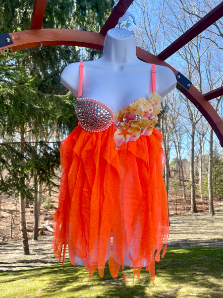 Ready to Ship - 32B - Neon Orange Mermaid Babydoll Dress