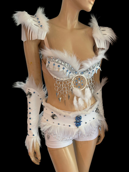 White Shield Maiden Viking Warrior Gladiator Costume