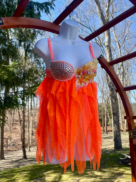 Ready to Ship - 32B - Neon Orange Mermaid Babydoll Dress