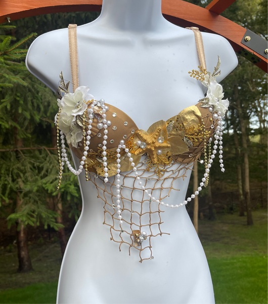 Dripping in Gold Mermaid Dance Costume Rave Bra Wear Halloween