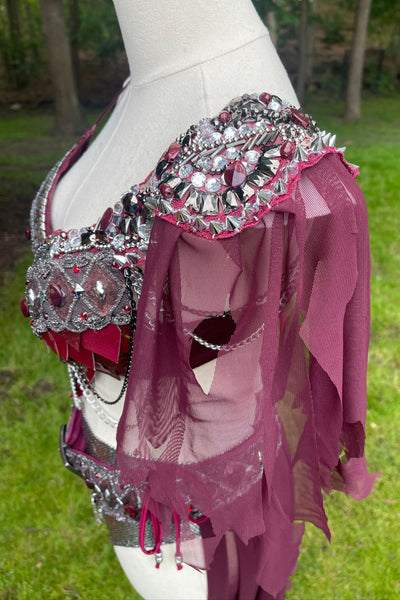 Ready to Ship 34D/36C Large - Burgundy and Silver War Torn Dragon Slayer Warrior Cosplay Bra and Bottom Costume