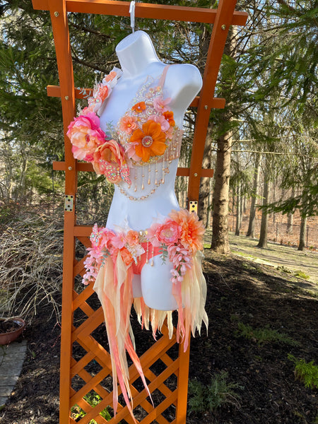 Ready to Ship - 34D Small - Peach Spring Fairy Bra and Skirt Costume