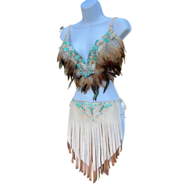 Pocahontas Native Fringe Feather Bra Costume