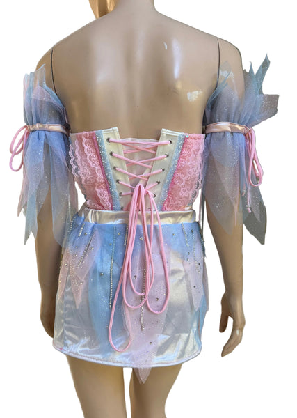 Pink and Sky Blue Swan Corset Skirt and Arm Cuffs