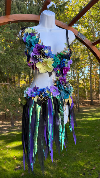 Golden Spring Forest Fee Göttin mit rosa Rock Tanzkostüm Rave BH Monokini Halloween