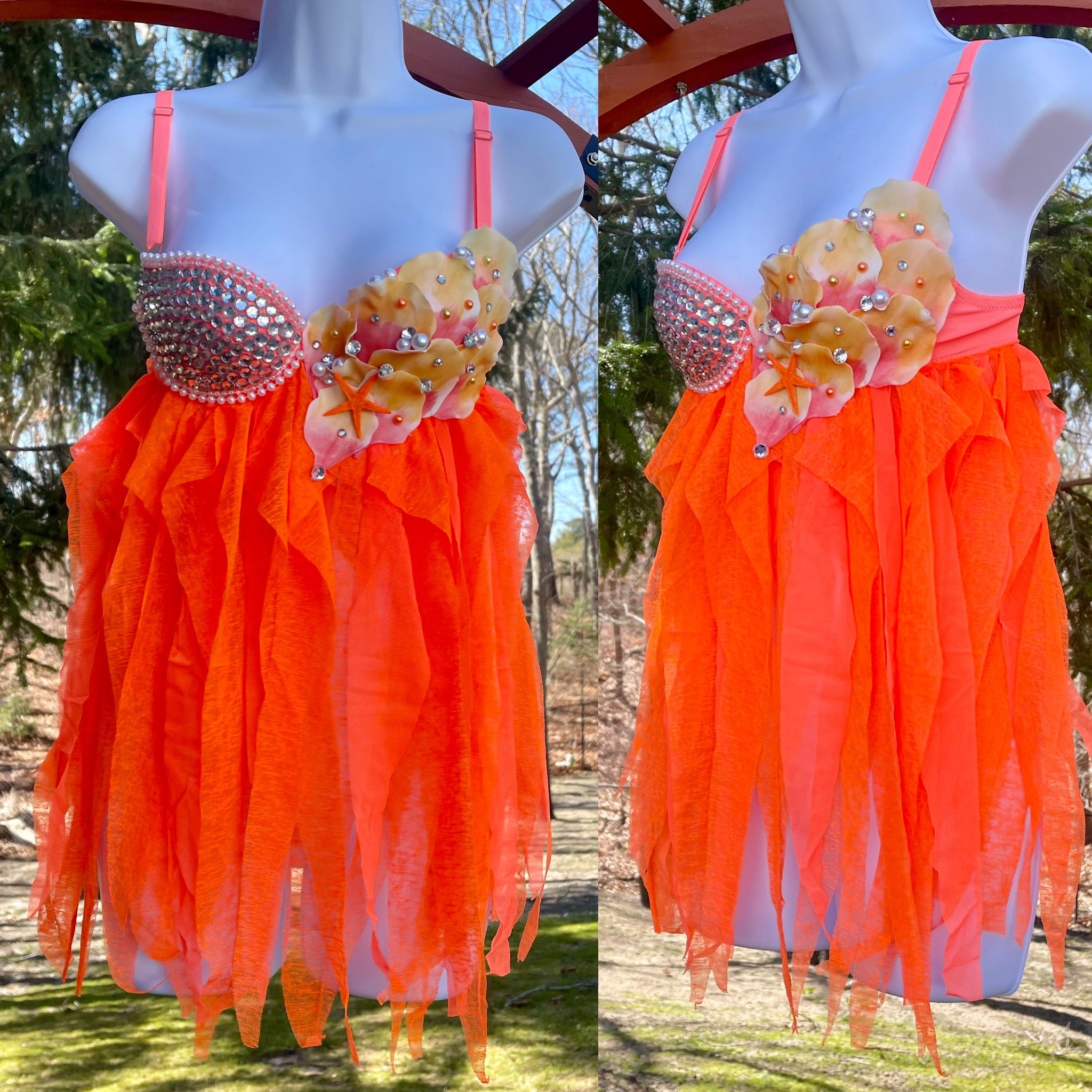 Ready to Ship - 32B - Neon Orange Mermaid Babydoll Dress