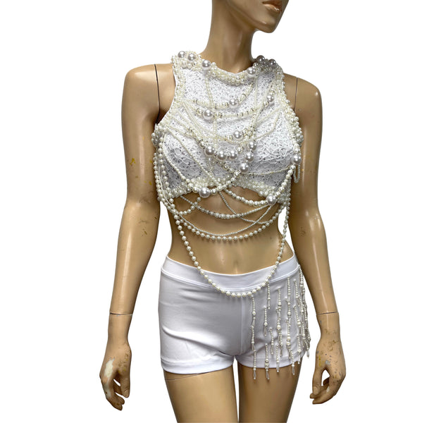 All White Pearl K-Pop Idol Inspired Dance Costume