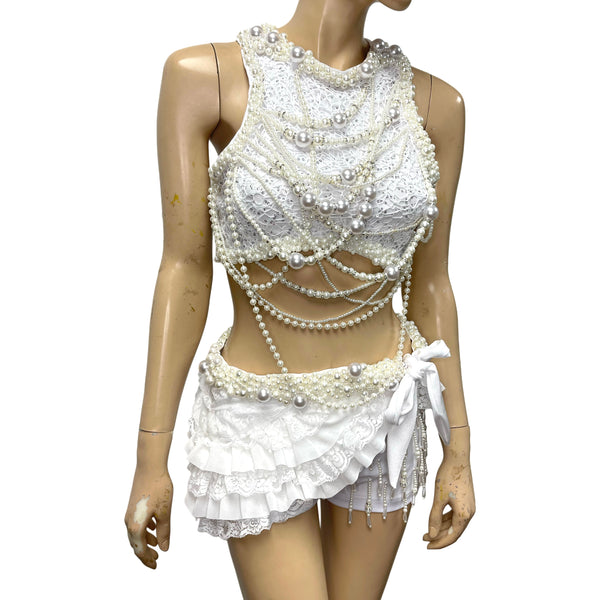 All White Pearl K-Pop Idol Inspired Dance Costume