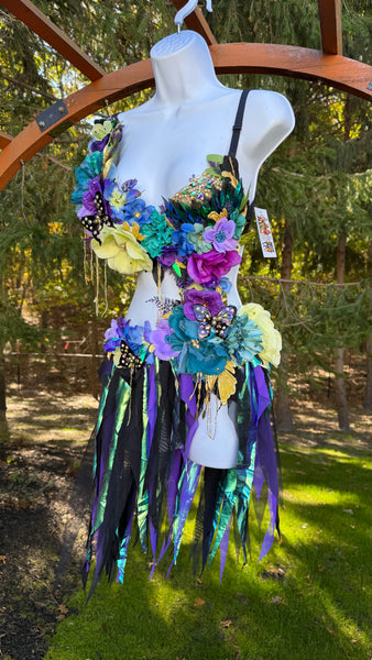 Golden Spring Forest Fee Göttin mit rosa Rock Tanzkostüm Rave BH Monokini Halloween