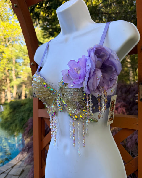 Lavender Butterfly Flower Fairy Bra Costume – Handmade Dance & Rave Top