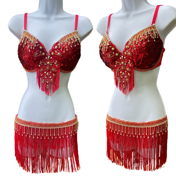 Red Beaded Rhinestone Fringe Costume