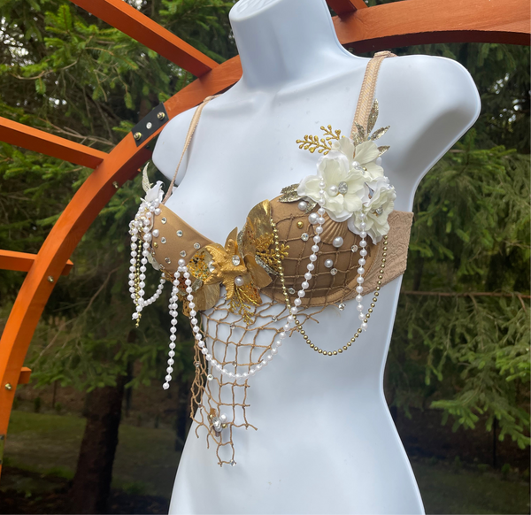 Dripping in Gold Mermaid Dance Costume Rave Bra Wear Halloween