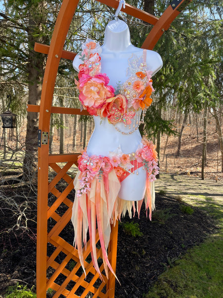 Ready to Ship - 34D Small - Peach Spring Fairy Bra and Skirt Costume
