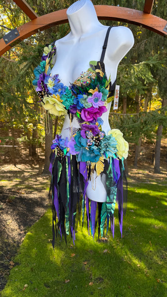 Golden Spring Forest Fee Göttin mit rosa Rock Tanzkostüm Rave BH Monokini Halloween