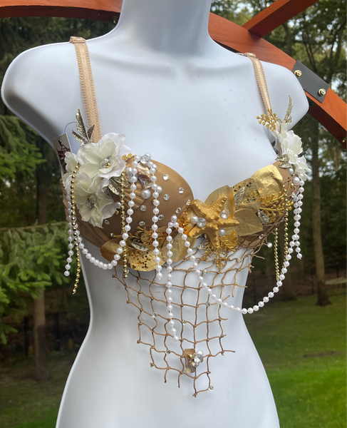 Dripping in Gold Mermaid Dance Costume Rave Bra Wear Halloween