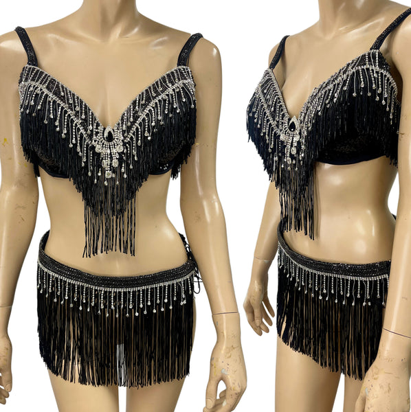 Black Beaded Rhinestone Fringe Costume