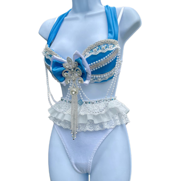Princess Cinderella Diamond Bra Top and Skirt Costume Cosplay Dance Rave Halloween