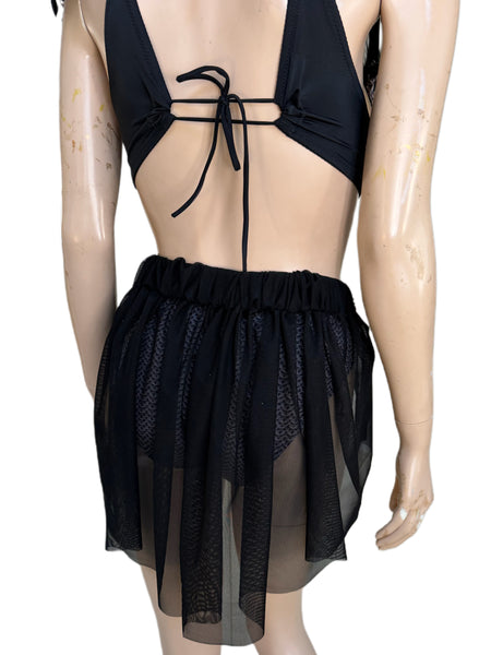 Ready to ship - 34C/36B Medium High Rise Bottom - Black and Silver Studded Viking Warrior Gladiator Costume