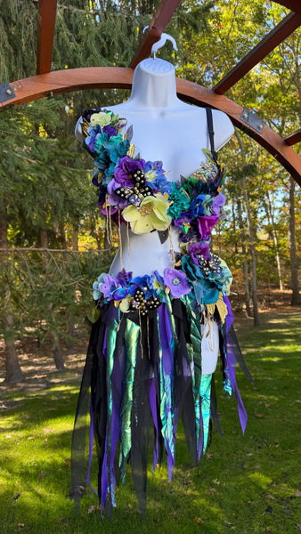 Golden Spring Forest Fee Göttin mit rosa Rock Tanzkostüm Rave BH Monokini Halloween