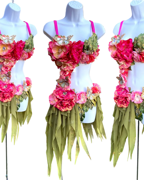 Rosa und grüne Frühlingsfee mit rosa Rock Monokini-Kostüm