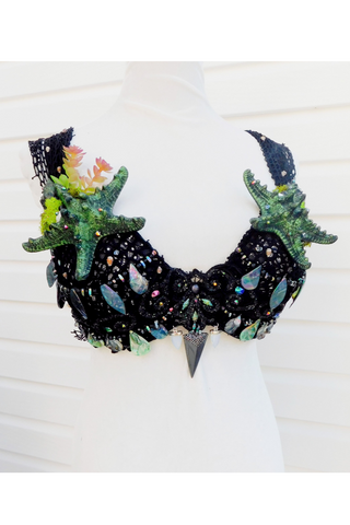 Dark Netted Siren Mermaid Bra Top with Starfish