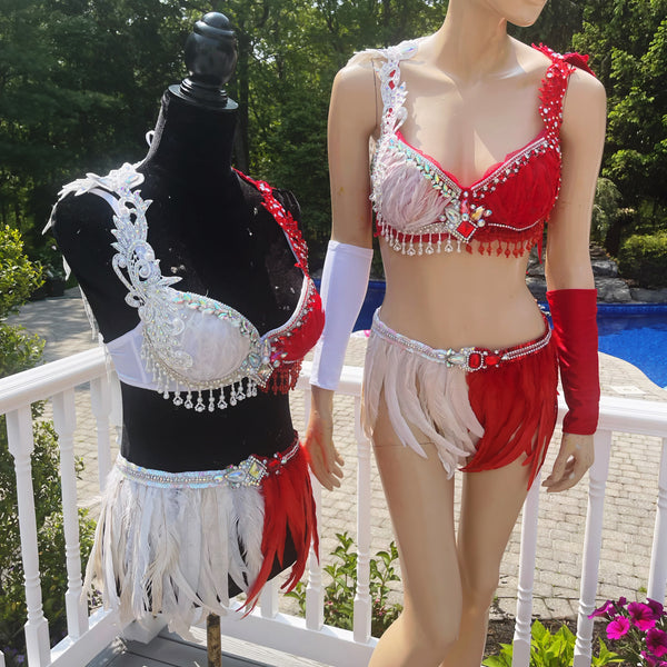 Ready to Ship 34C 30"+ Skirt - Saints and Sinners Half Angel Half Devil Bra and Skirt Dance costume