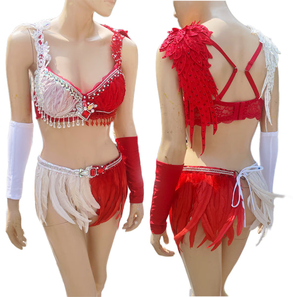 Ready to Ship 34C 30"+ Skirt - Saints and Sinners Half Angel Half Devil Bra and Skirt Dance costume